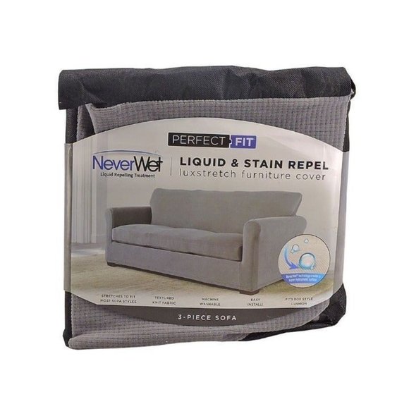 Perfect Fit NeverWet 3pc Sofa Slipcover Liquid Resistant Stain Repellent Gray - Picture 3 of 7